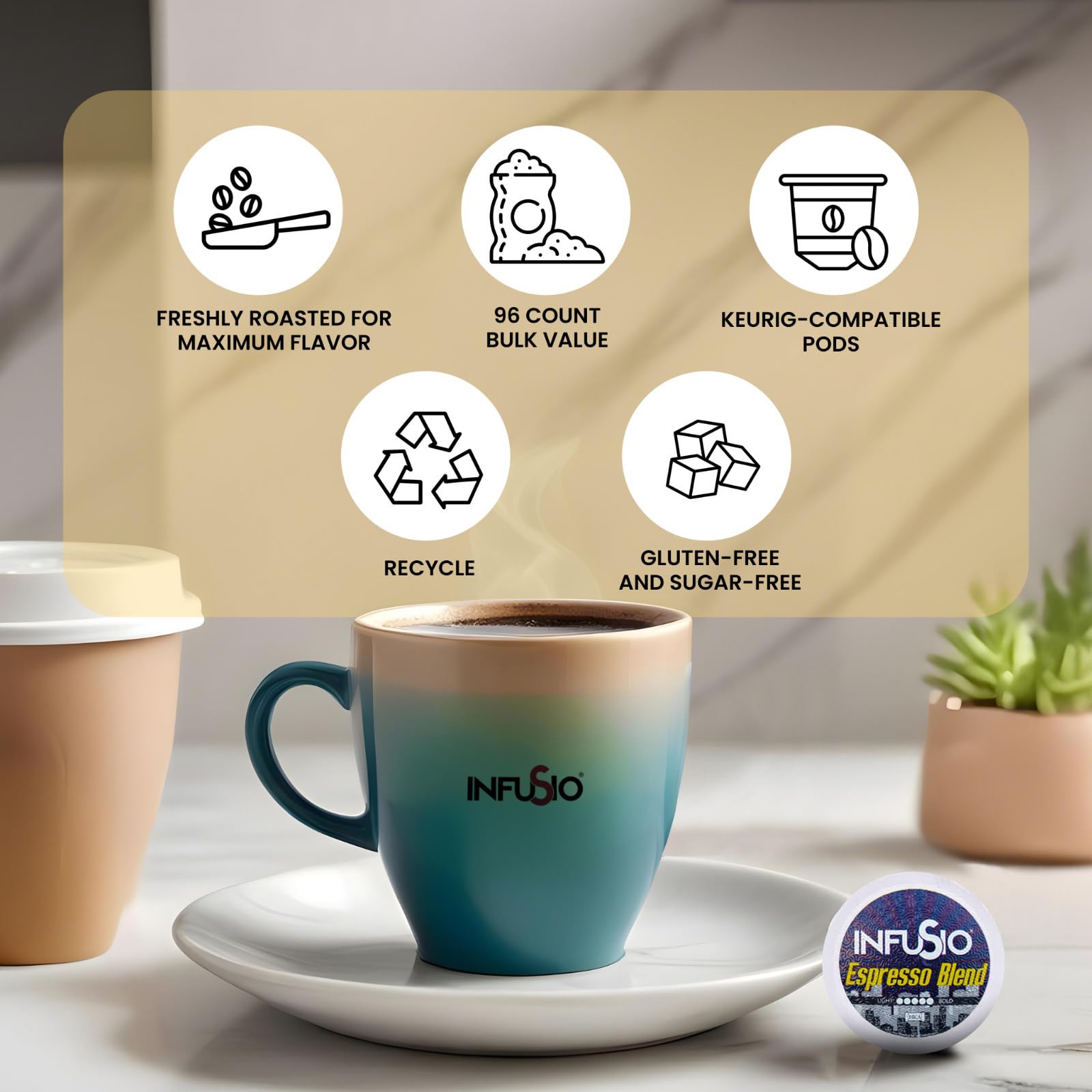 InfuSio fresh arabica aroma close-up highlights premium coffee quality.