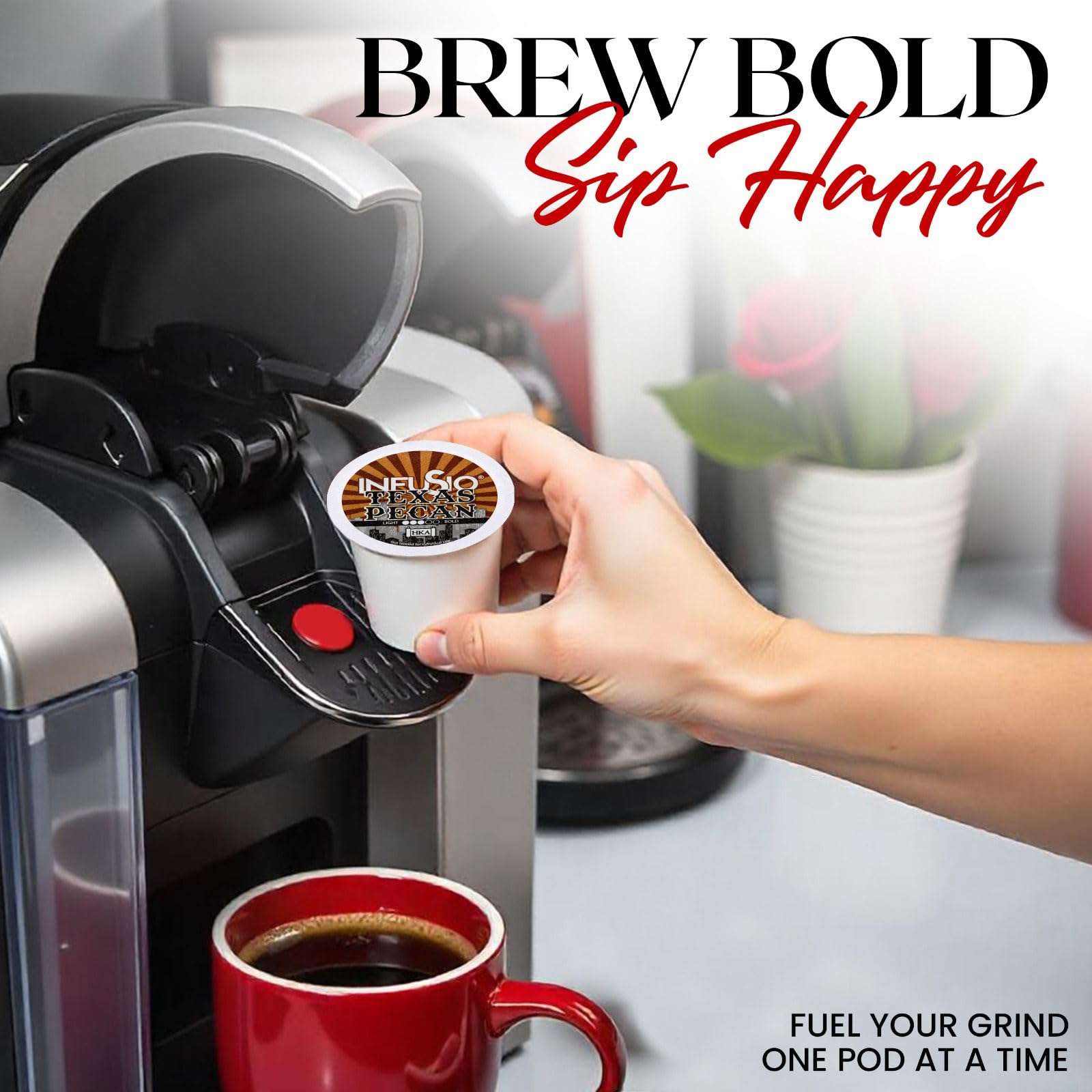 InfuSio fresh-roasted Arabica beans delivering rich, balanced notes.