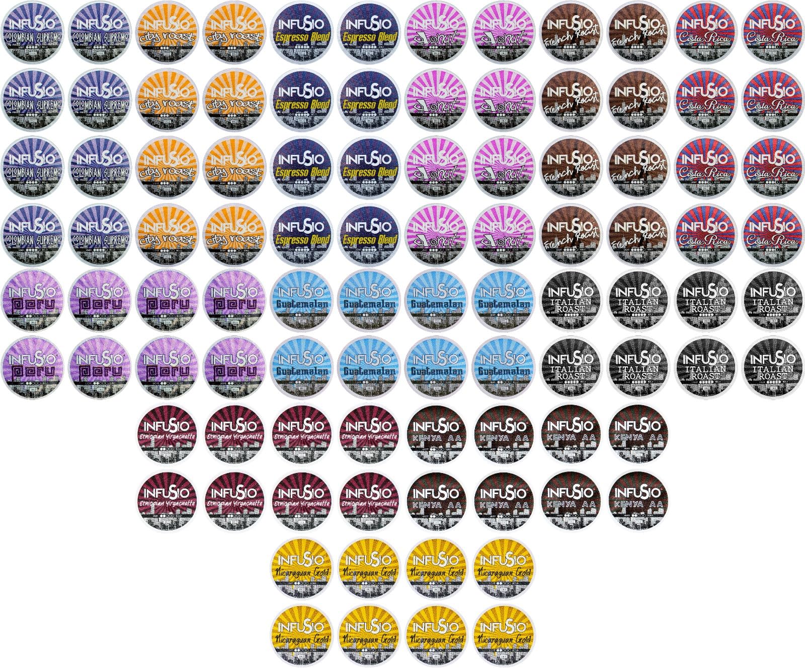 InfuSio Variety Pack box display with 96 cups for home tasting.