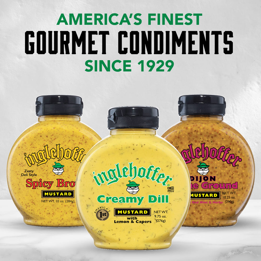INGLEHOFFER Creamy Dill Mustard pour showing vibrant lemon caper notes