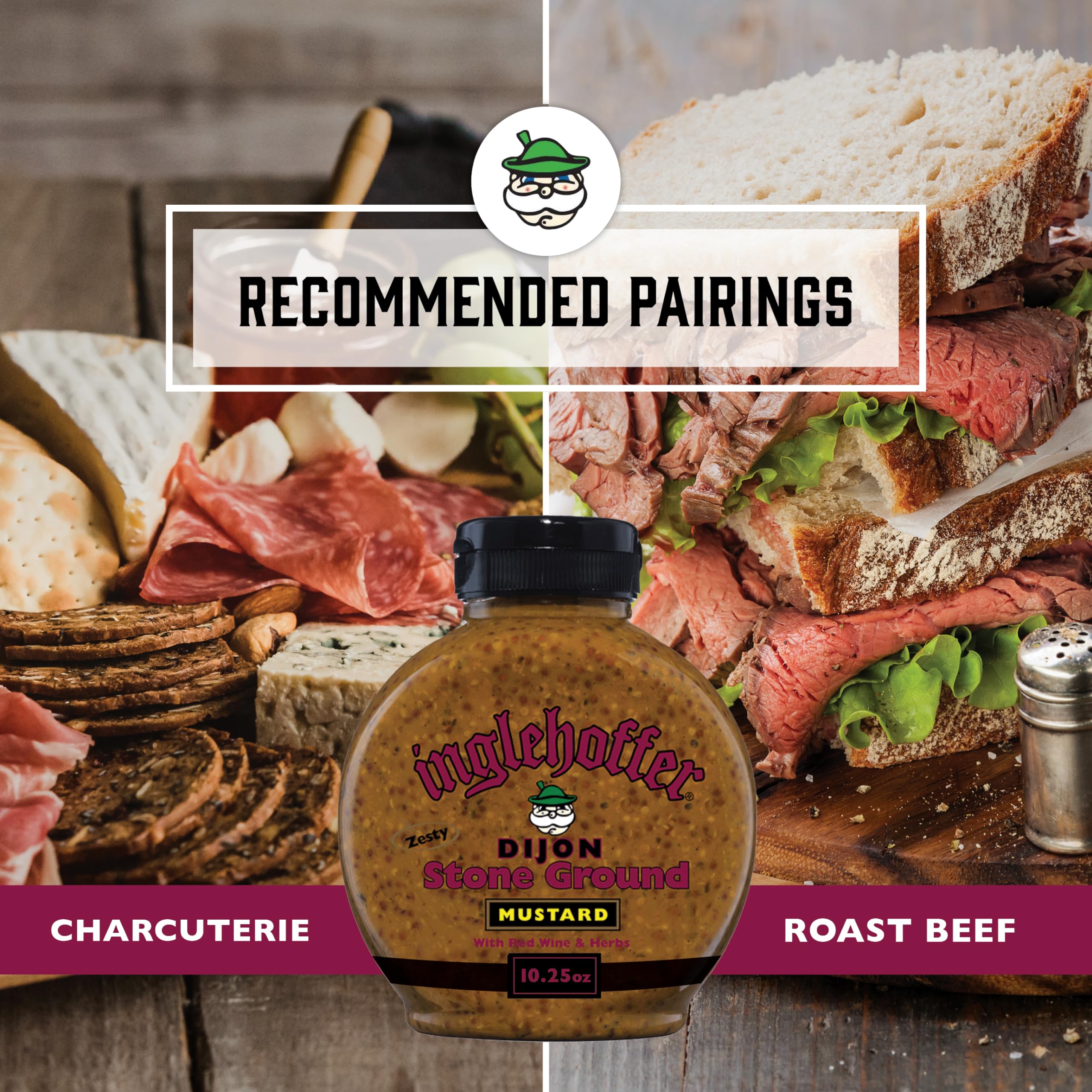 Inglehoffer Dijon stone-ground mustard ingredients label with wine and herbs.