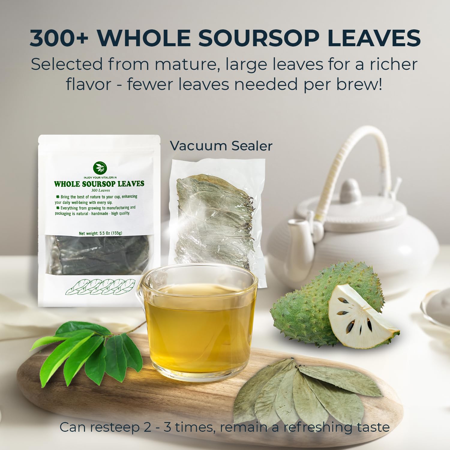 INJOY YOUR VITALGRI:N relax and refresh with gentle soursop tea ritual.