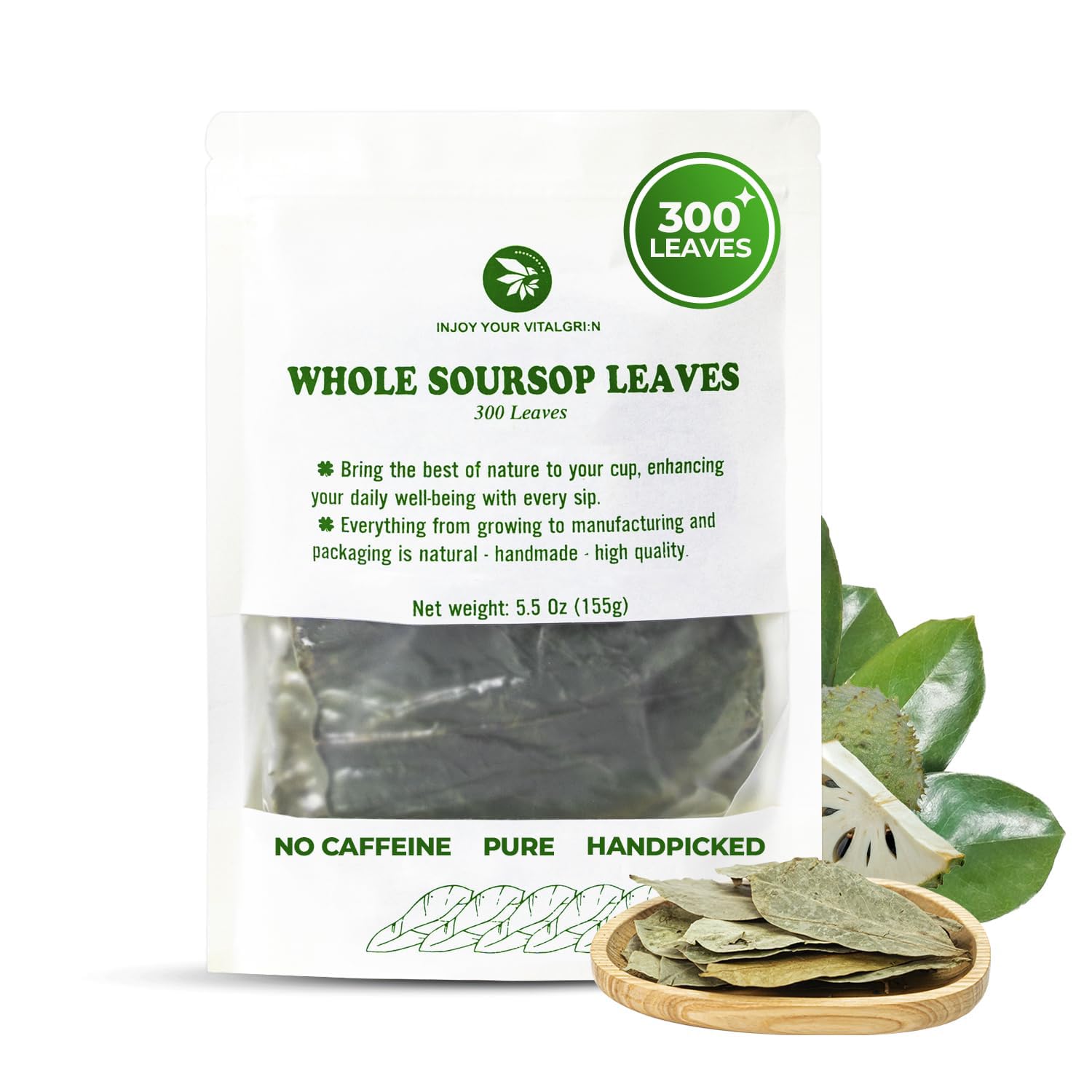 INJOY YOUR VITALGRI:N soursop leaf tea leaves ready for a flavorful cup and relaxation.