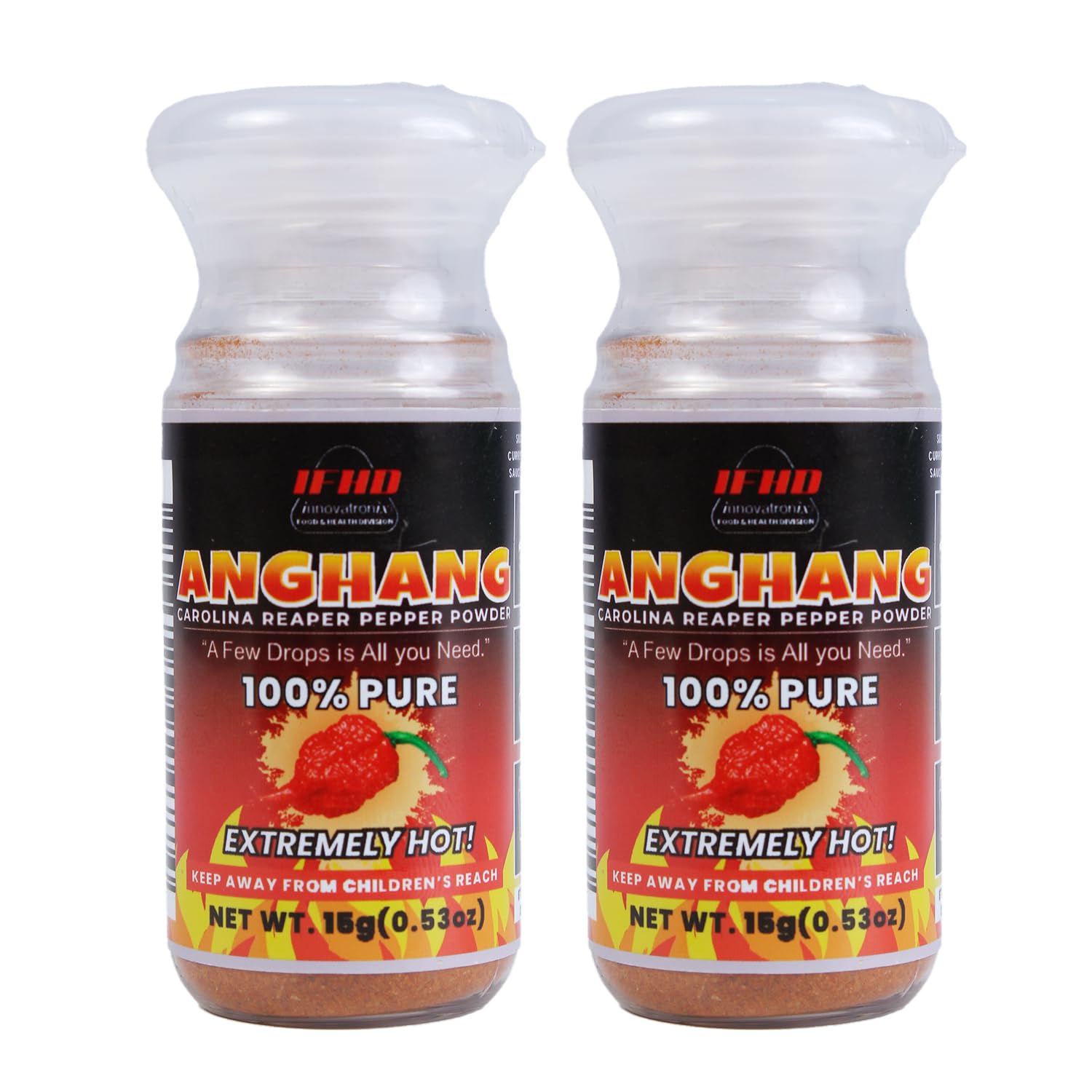 Innovatronix Anghang Carolina Reaper powder bottle with pure heat for instant flavor boosts