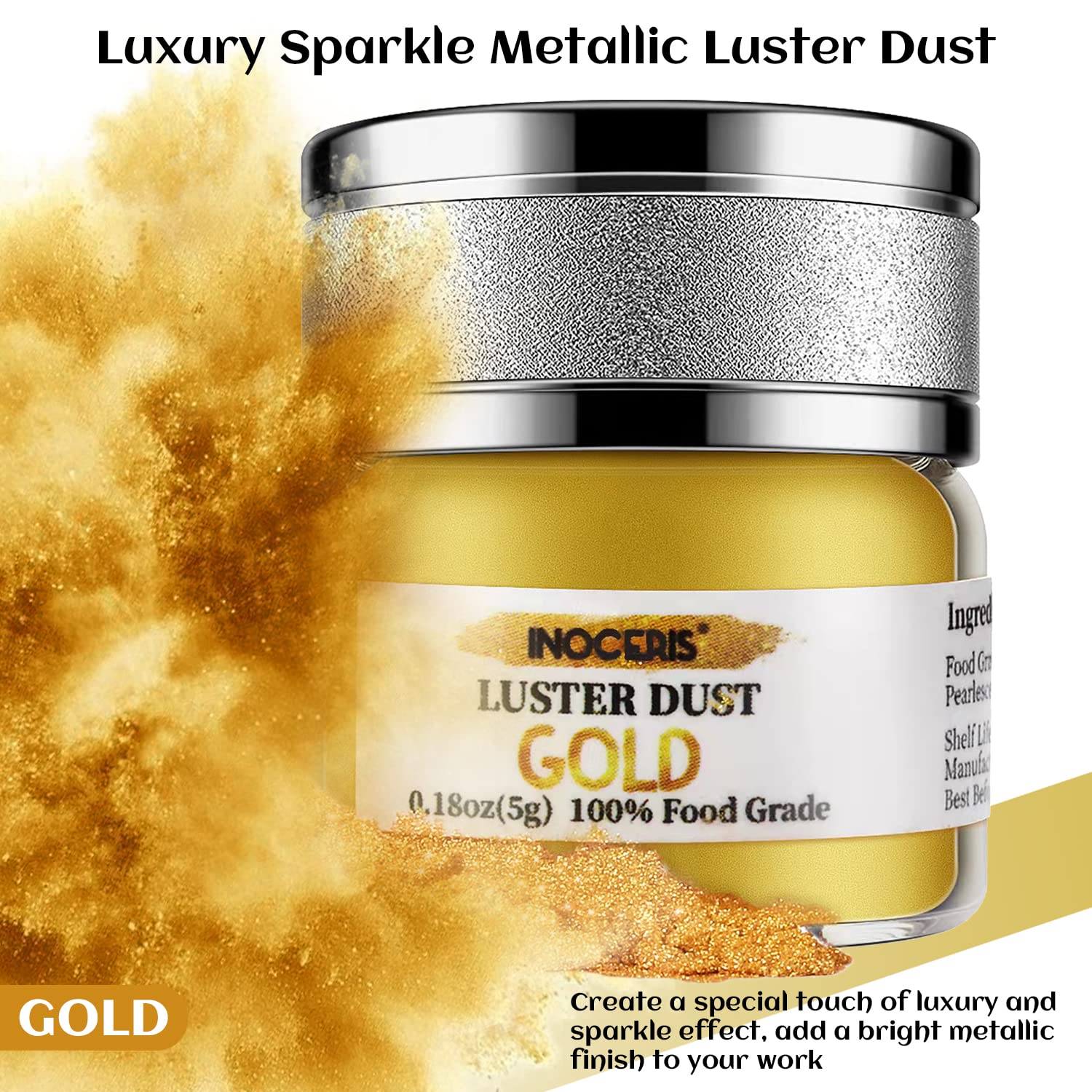 Inoceris edible luster dust blue adds cool metallic sheen.