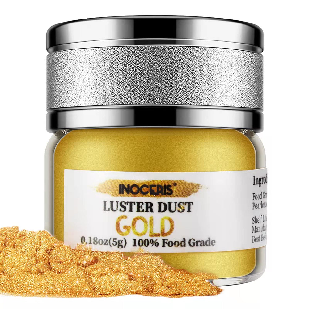 Inoceris edible luster dust packaging visuals show a sealed jar.