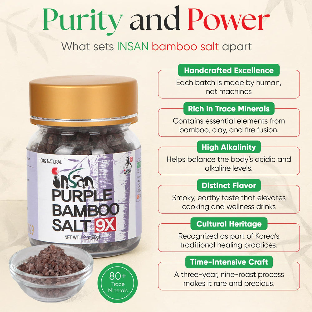 INSAN Bamboo Salt 9X Roasted beauty ritual depicts skin-friendly exfoliation with mineral-rich particles.