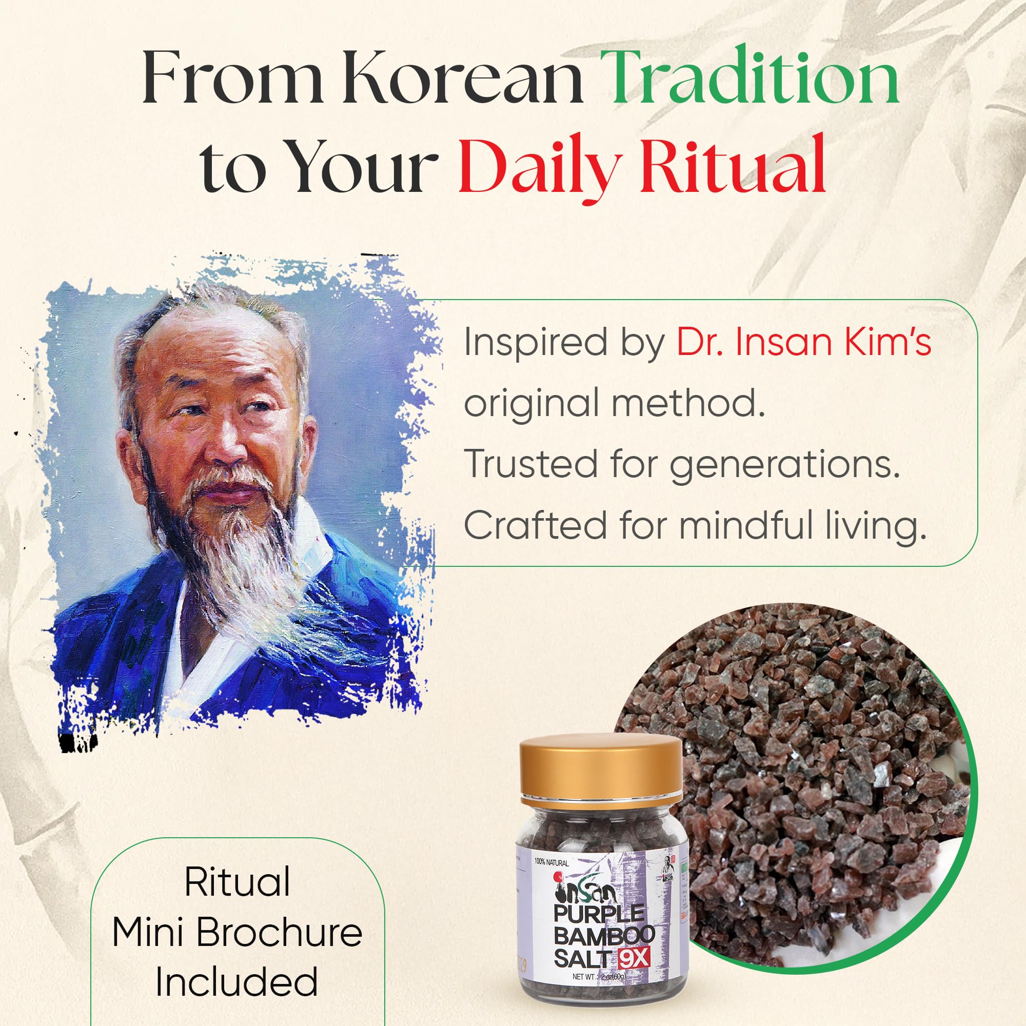 INSAN Bamboo Salt 9X Roasted detox routine emphasizes cleansing benefits through crystal salinity.
