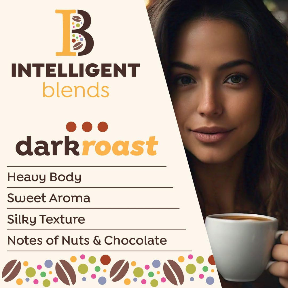 Intelligent Blends Dark Roast cup image showcases rich, balanced aroma.