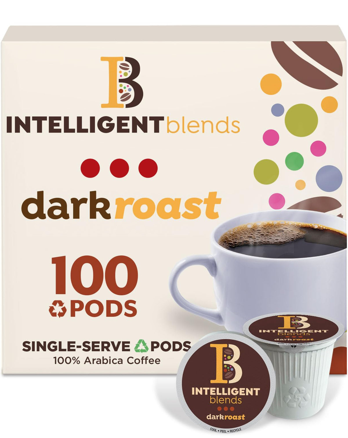 Intelligent Blends Dark Roast pods in packaging for convenient mornings.
