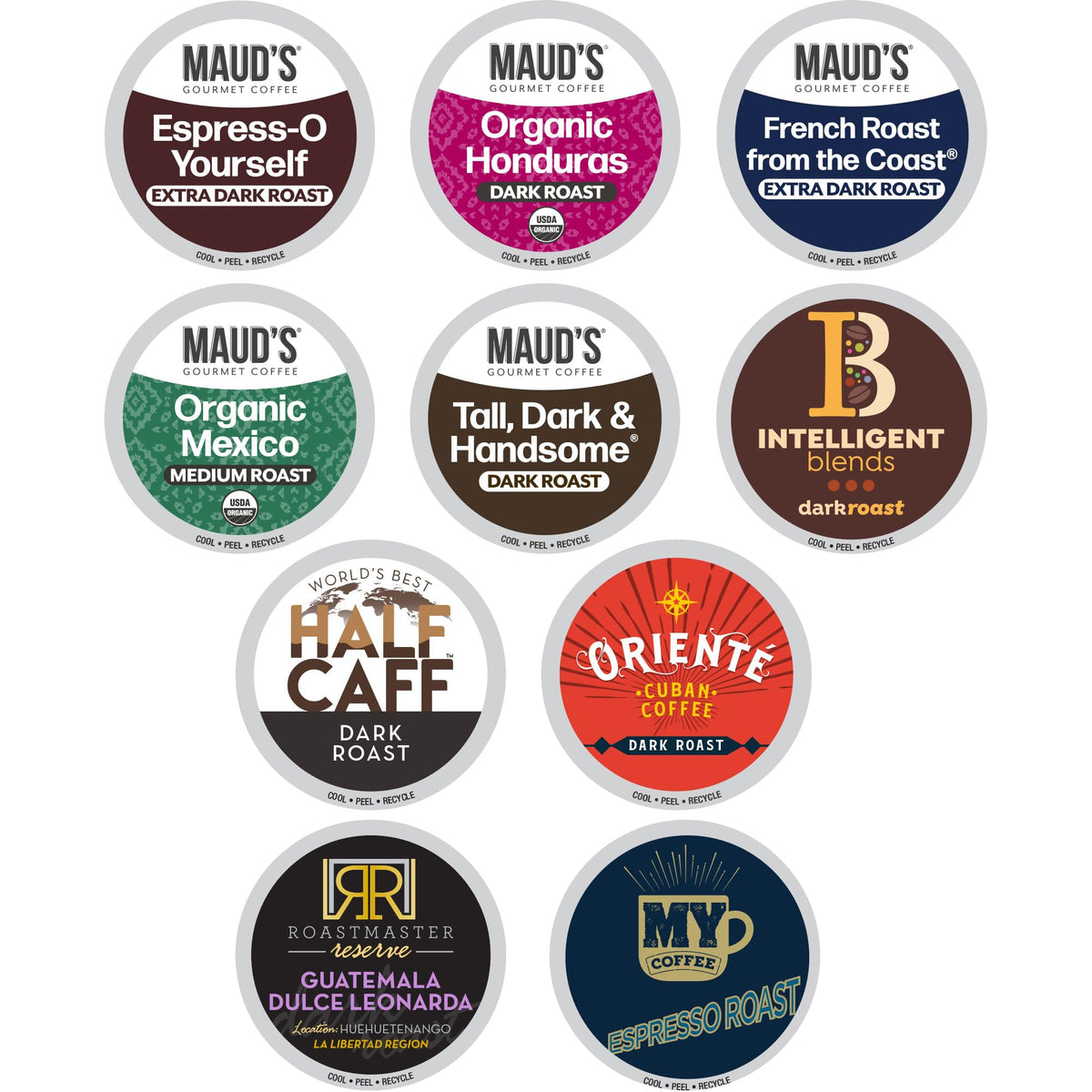 Intelligent Blends dark roast pods in a versatile variety pack for Keurig brewers.