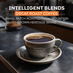 Intelligent Blends decaf pods brewing a smooth, bright cup at home.