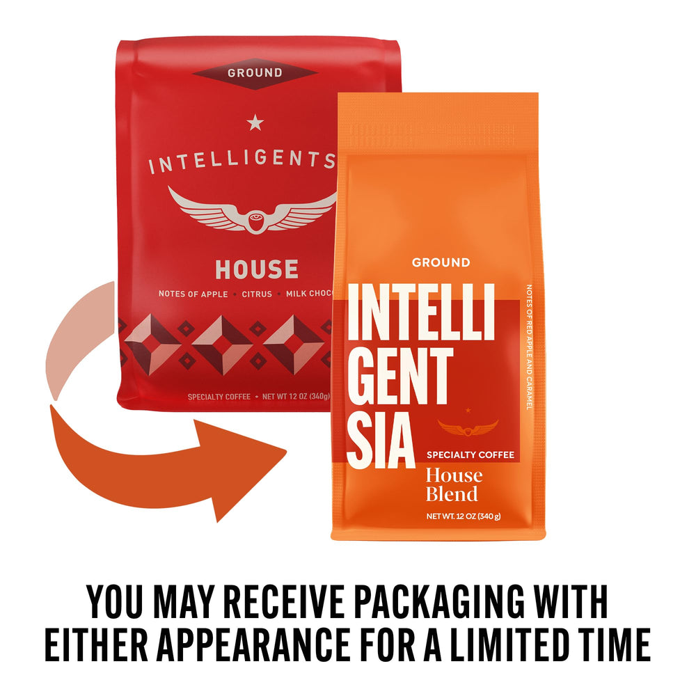 Intelligentsia Direct Trade beans in foreground showcase ethical sourcing and premium taste.