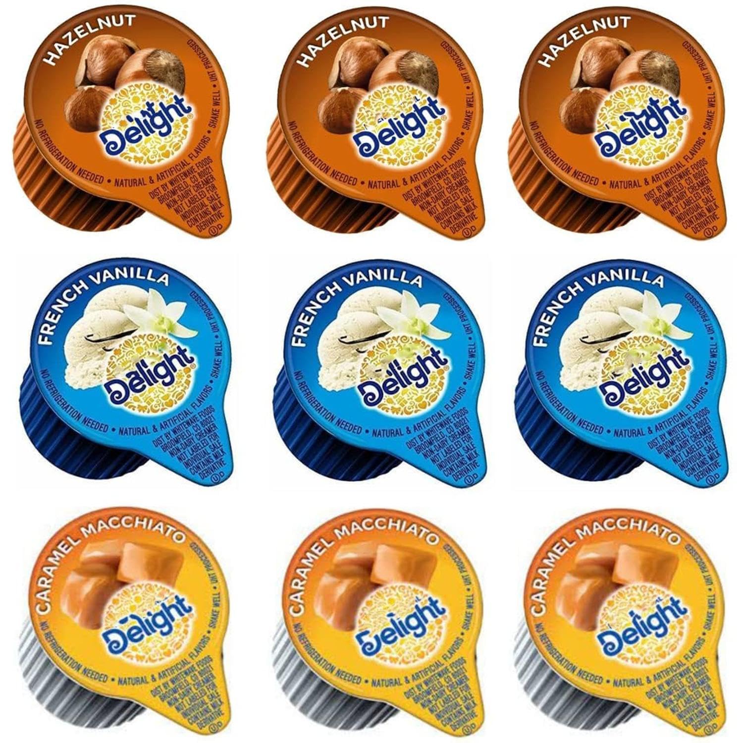 International Delight three-flavor creamer singles variety pack for home or office use.