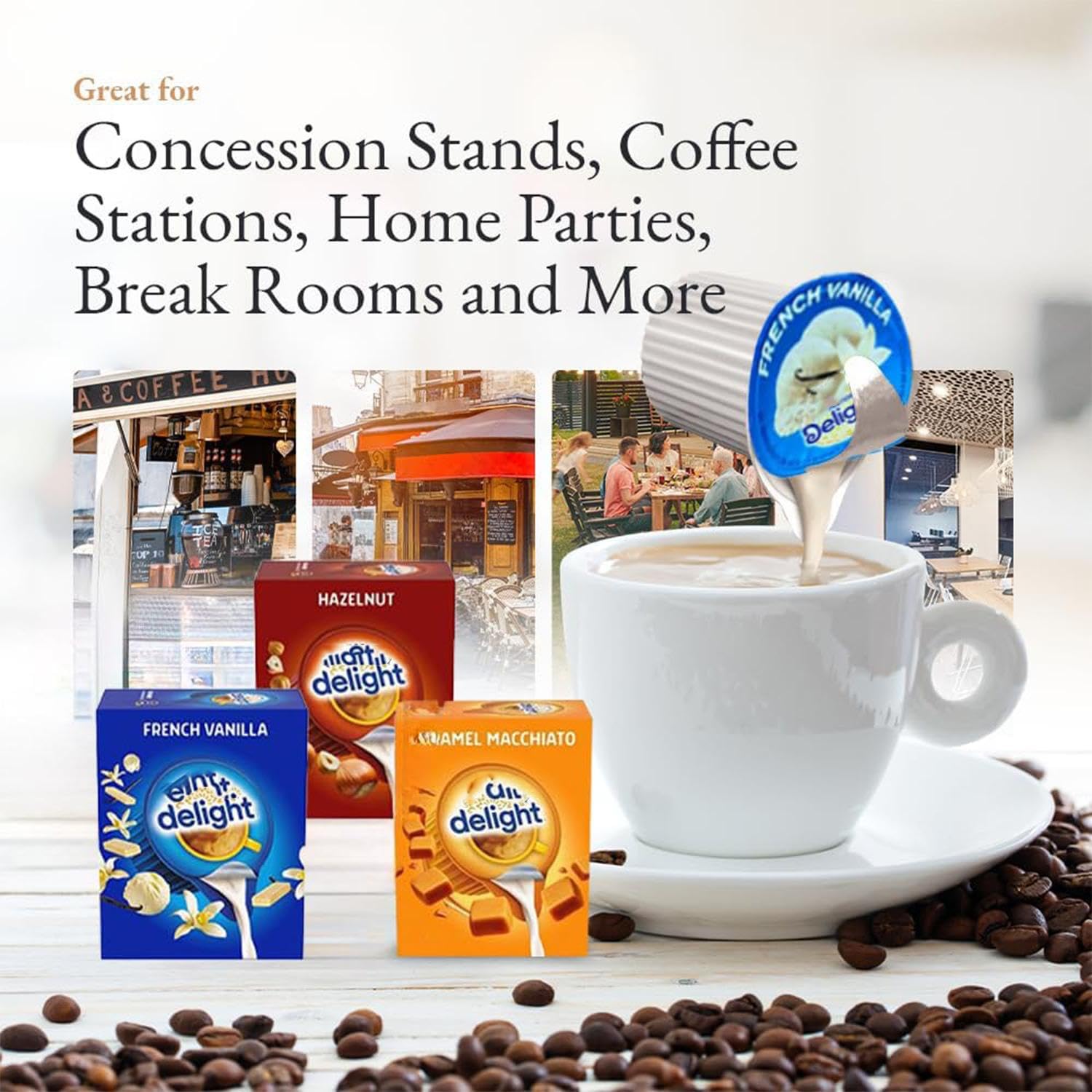 International Delight French Vanilla creamer pack with creamy, smooth flavor.