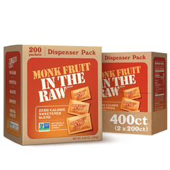 IN THE RAW Monk Fruit Packets front packaging highlights zero calories and convenience.