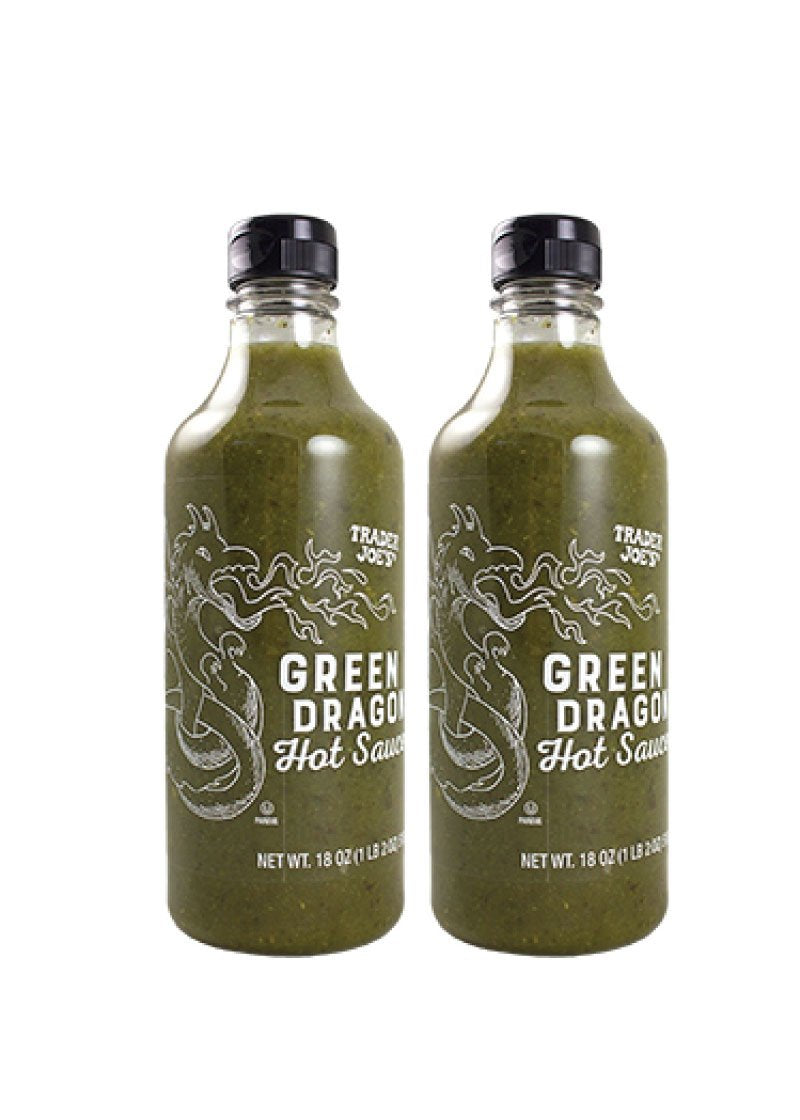 Intotal Trader Joe's Green Dragon Hot Sauce bottle showcases bold green heat for flavor enhancement.