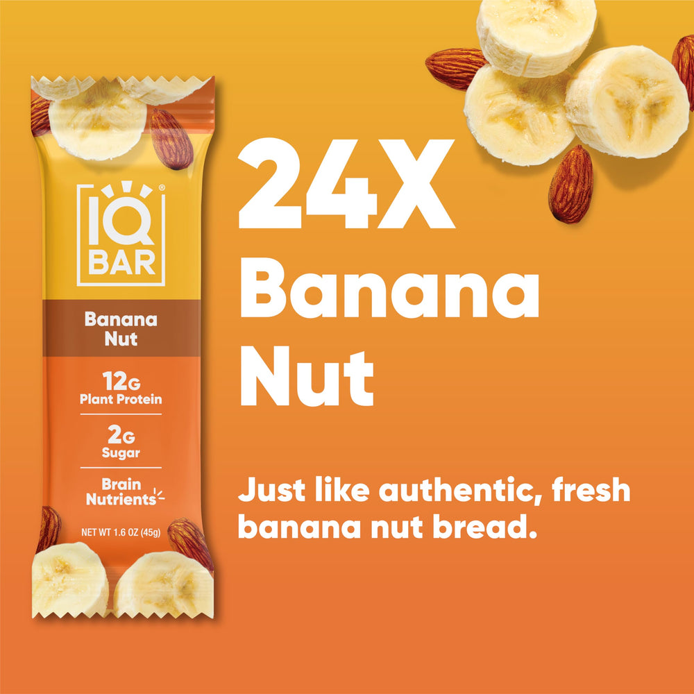 IQBAR Banana Nut bar texture closeup emphasizing chewy, satisfying bite.