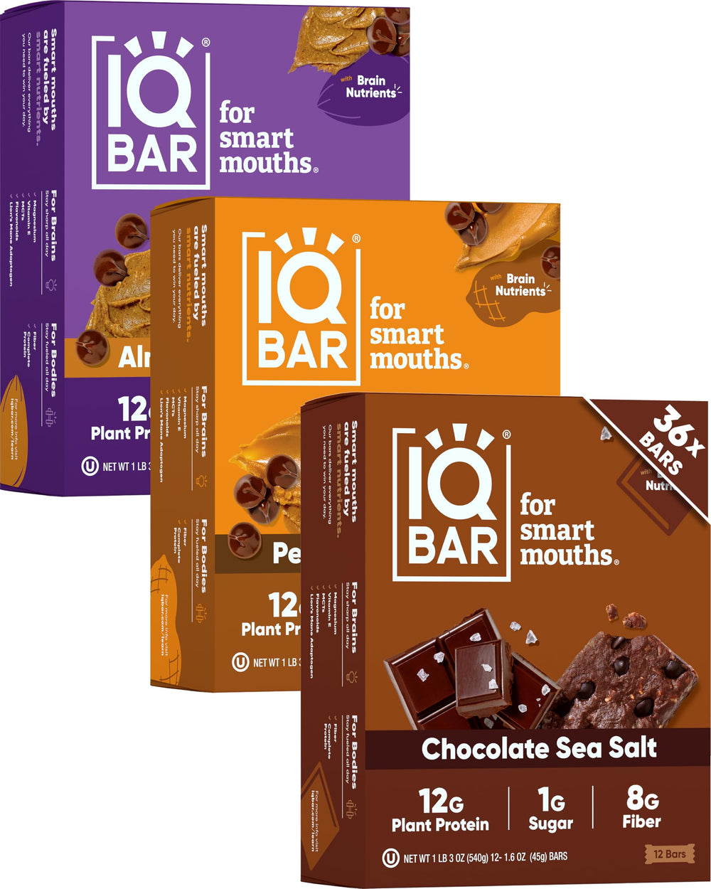 IQBAR Chocolate Lovers 36-count packaging for keto and vegan snacking.