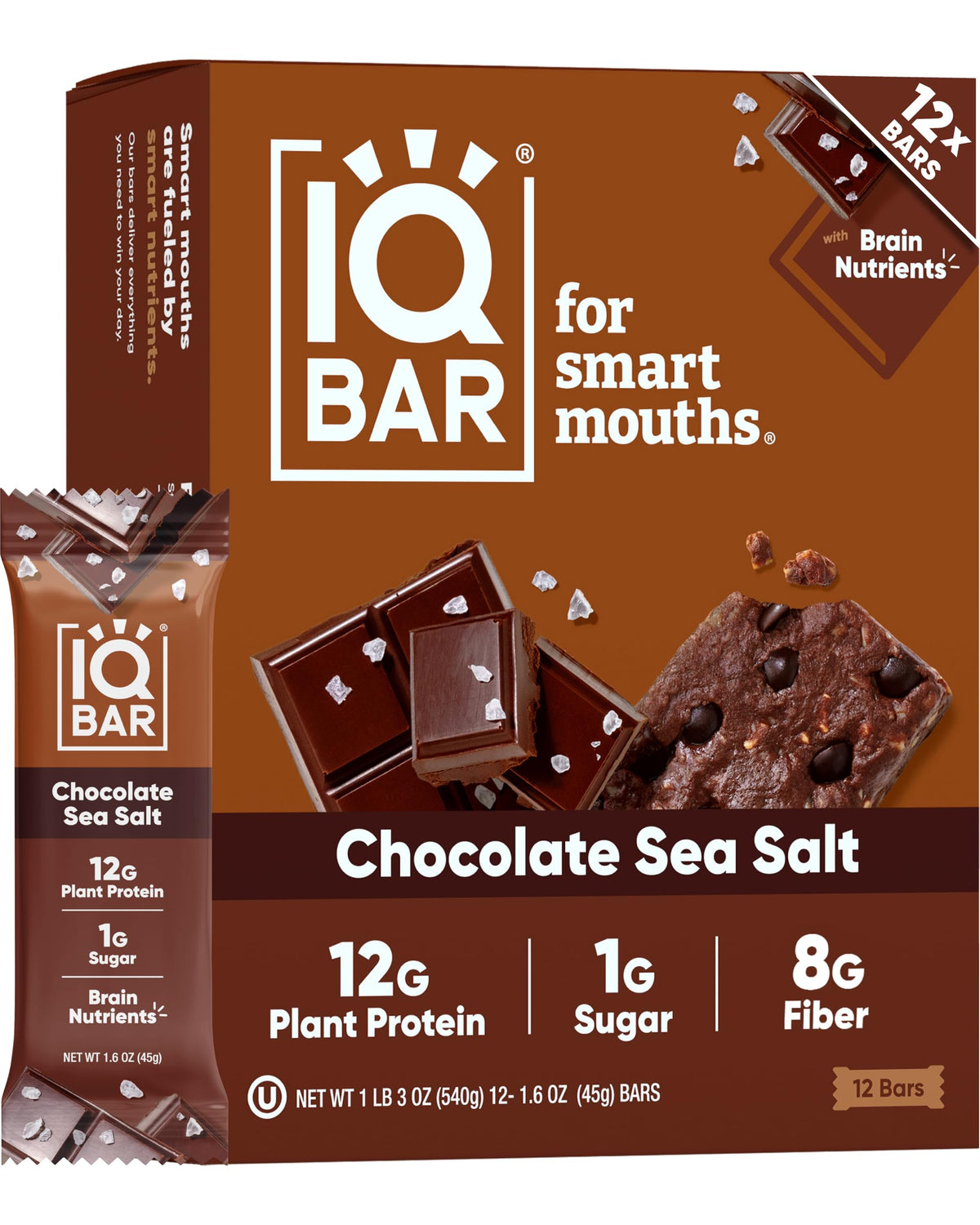 IQBAR Chocolate Sea Salt packaging close-up highlighting keto-friendly clean label.