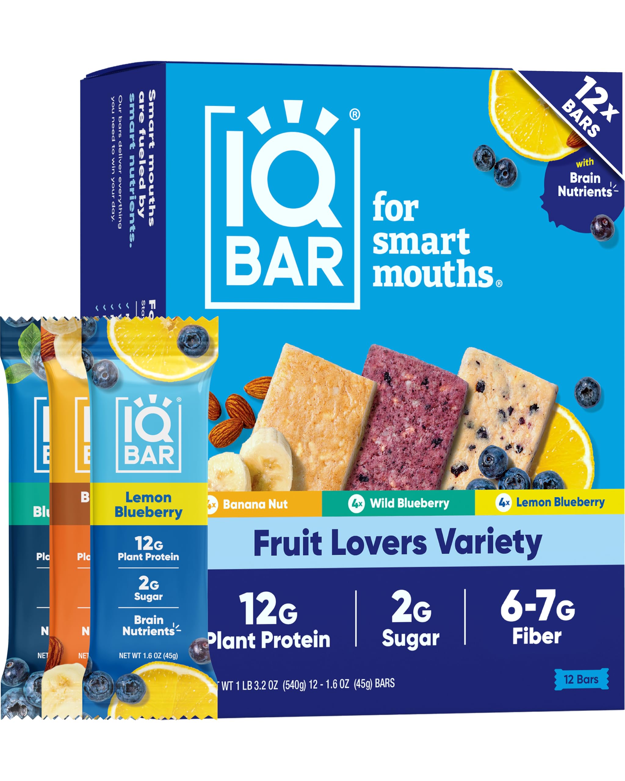 IQBAR Clean Plant Protein Bars Fruit Lovers variety pack — front view; ideal on-the-go breakfast or snack.