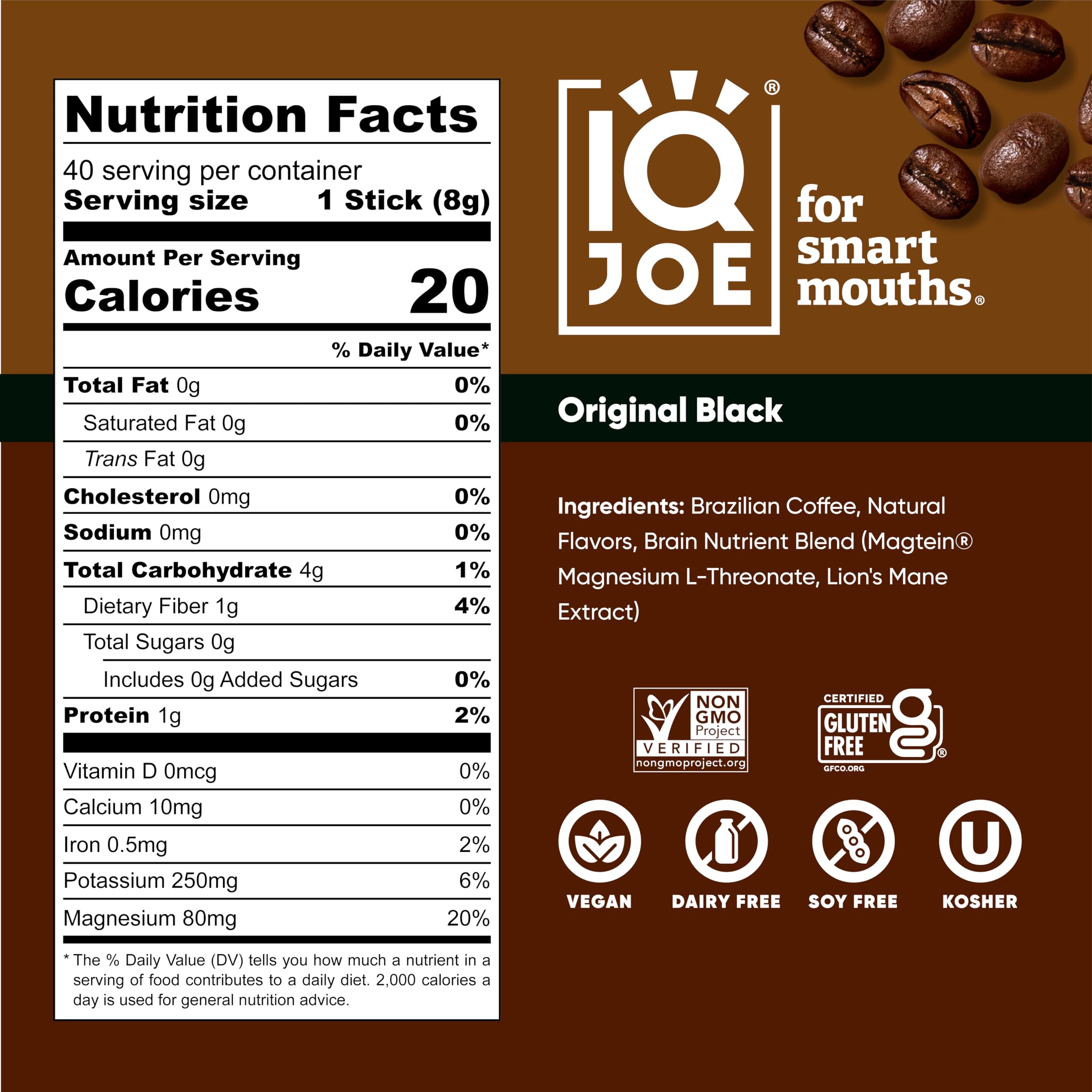 IQBAR IQJOE Original Black packets prepared hot or iced for flexibility.