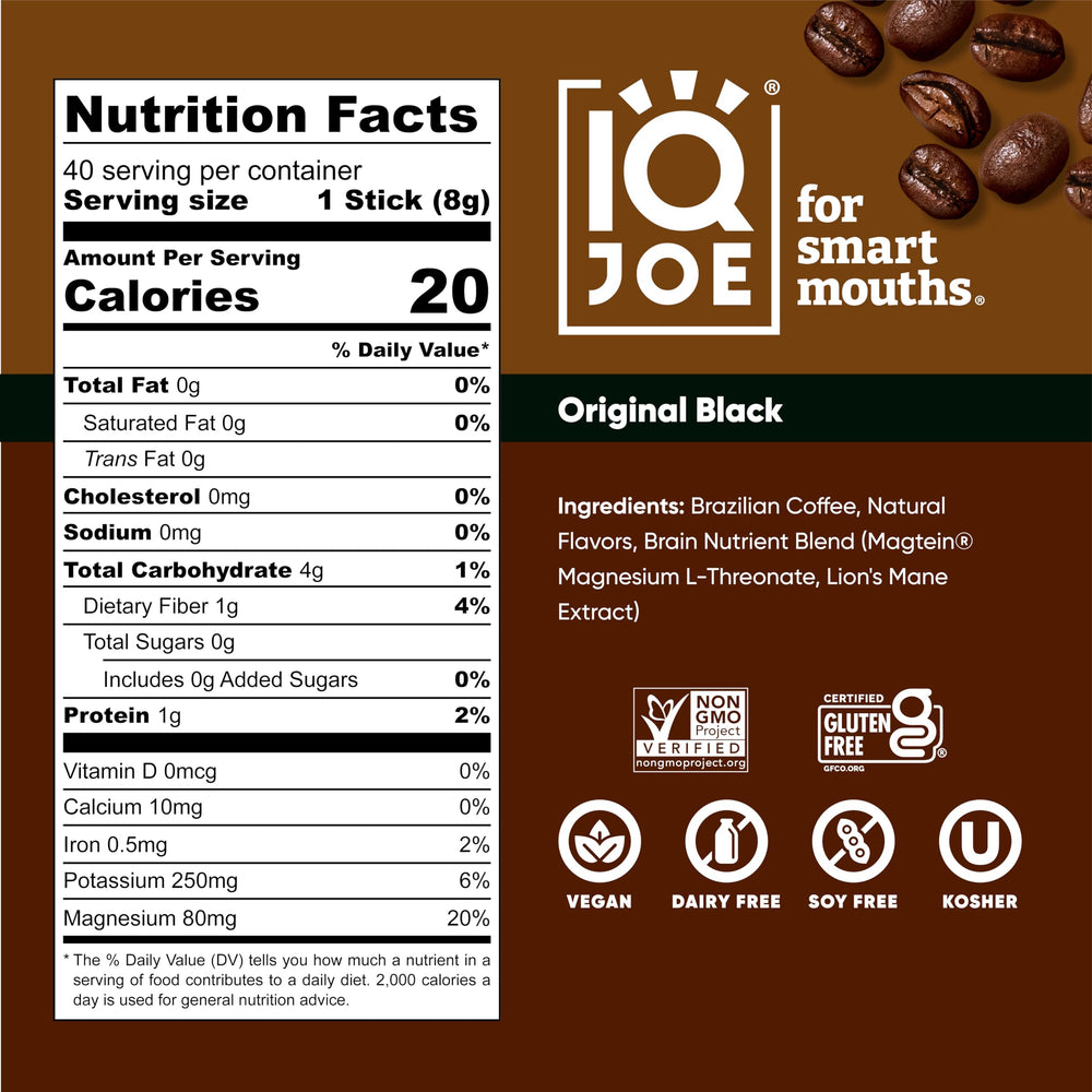 IQBAR IQJOE Original Black packets prepared hot or iced for flexibility.