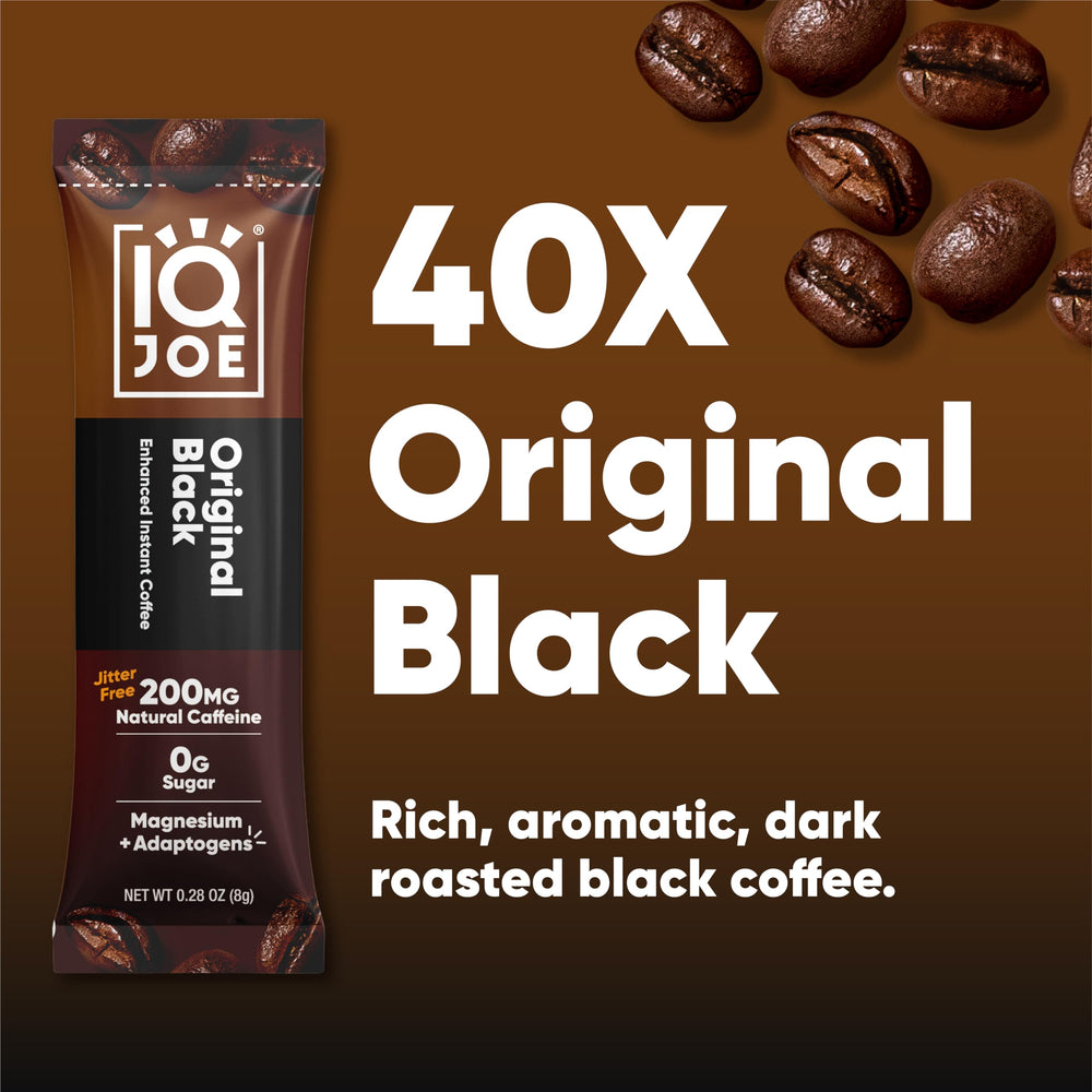 IQBAR IQJOE Lion's Mane boost in Original Black packets for mental clarity.