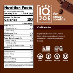 Closeup of IQBAR IQJOE packets highlighting sleek, convenient nootropic caffeine.