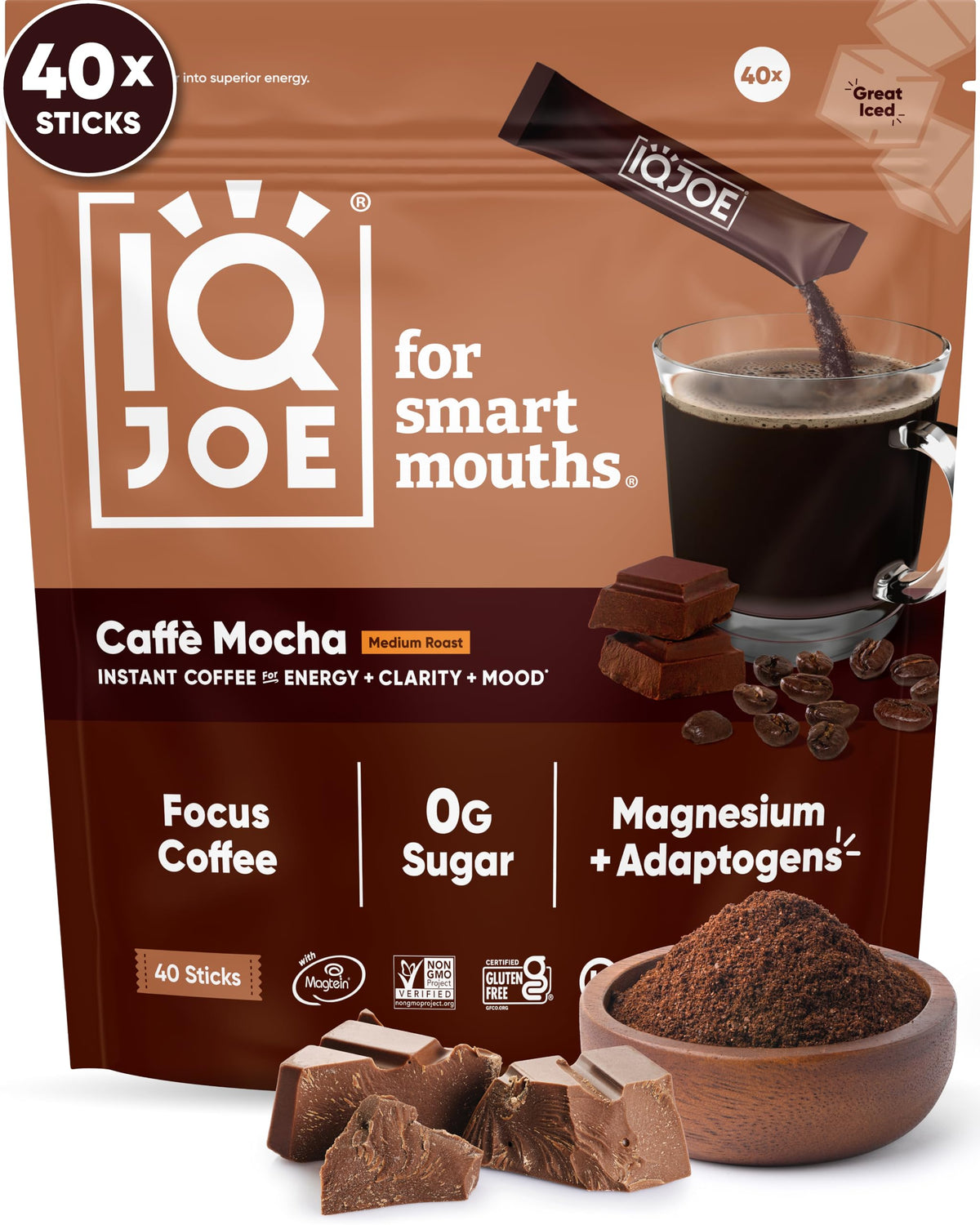 IQJOE mushroom coffee packets arranged for a focused morning ritual.