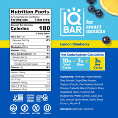 IQBAR Lemon Blueberry bar closeup shows texture and fresh flavor.