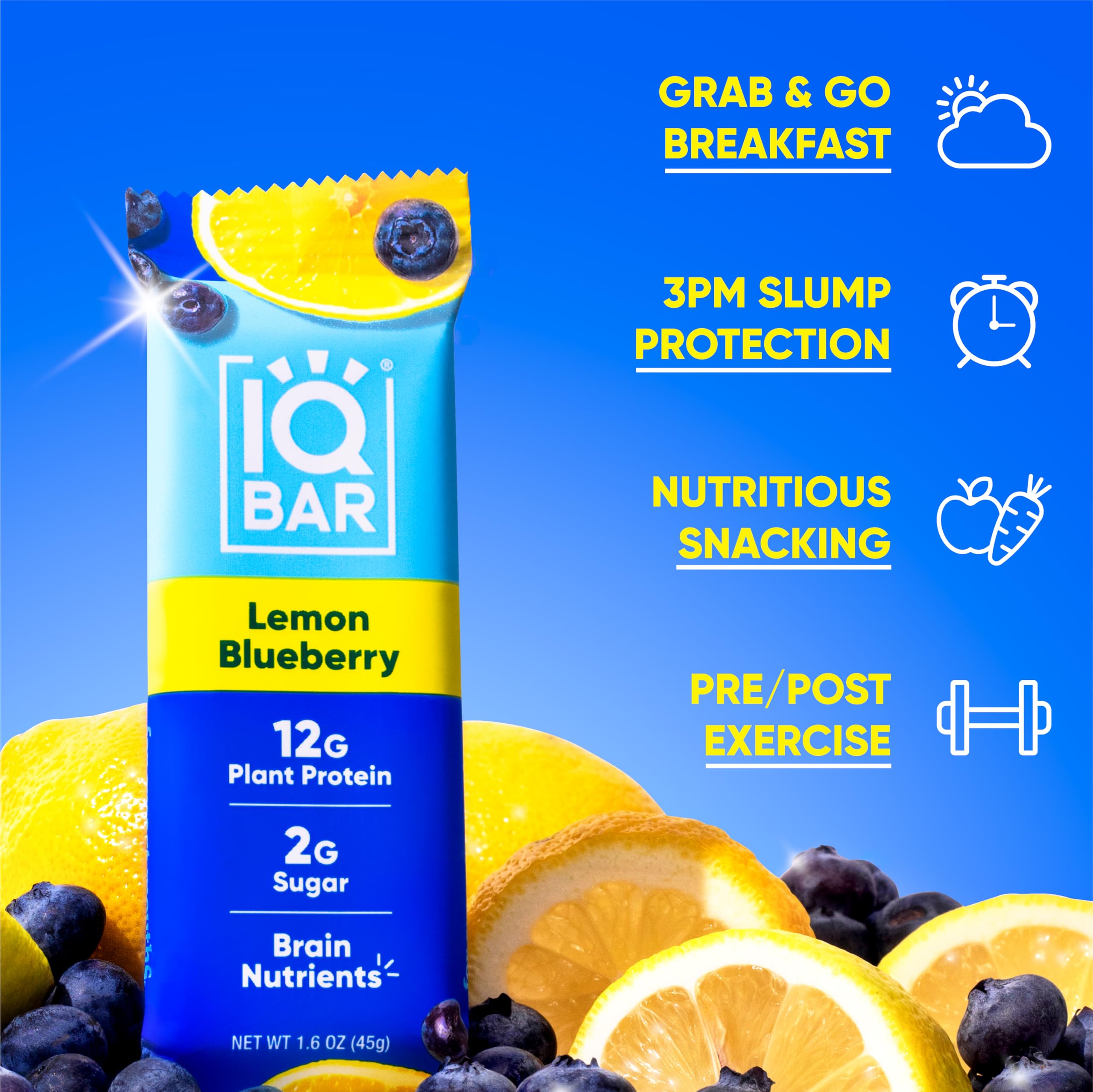 IQBAR Lemon Blueberry foil-wrapped bar appeals to on-the-go snacking.