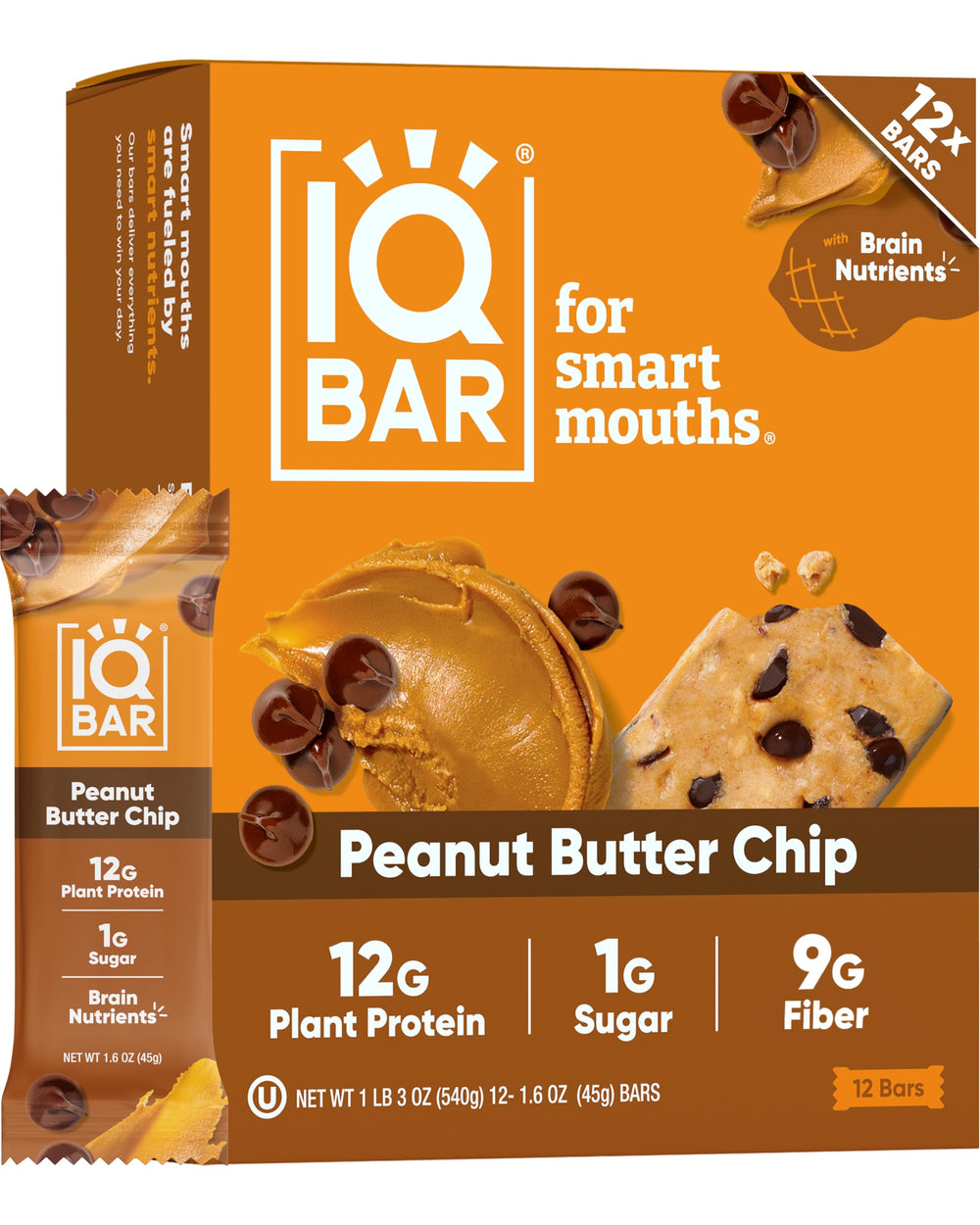 IQBAR Peanut Butter Chip bar pack showcases clean-label keto snacking.