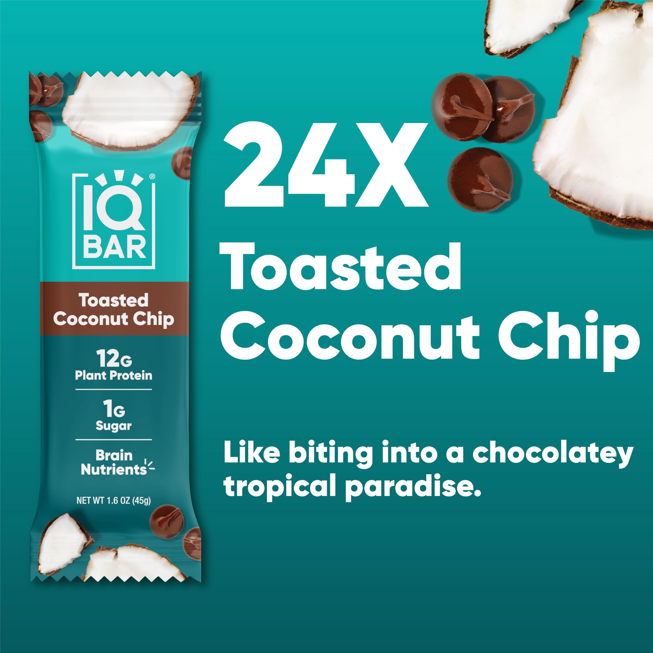 IQBAR Toasted Coconut Chip bar bite ready for a quick post-workout energy boost.