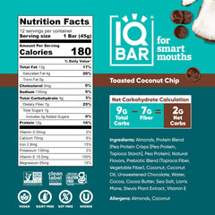 IQBAR Toasted Coconut Chip closeup highlights coconut chips and clean ingredients