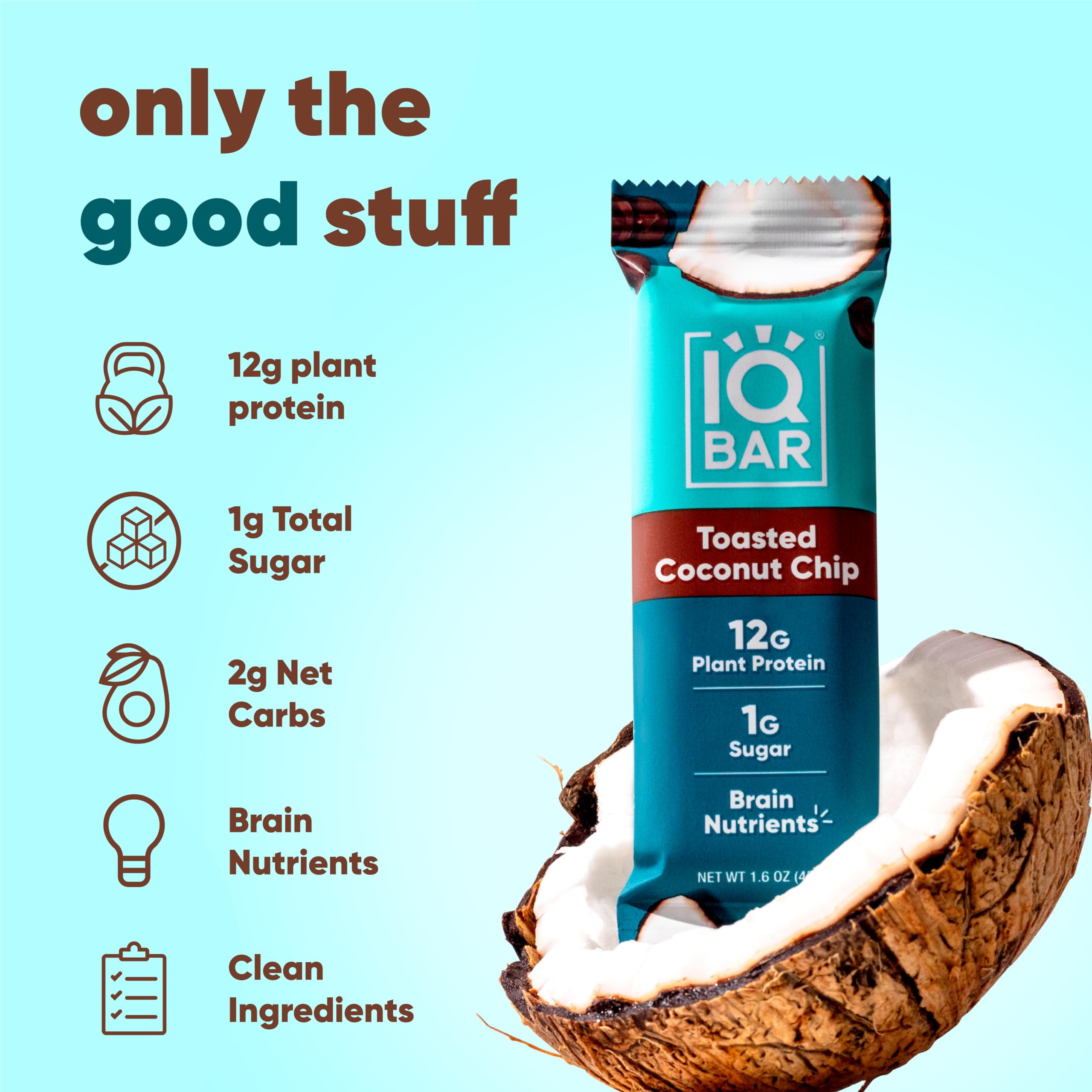 IQBAR Toasted Coconut Chip bar tucked in a bag for quick on-the-go energy