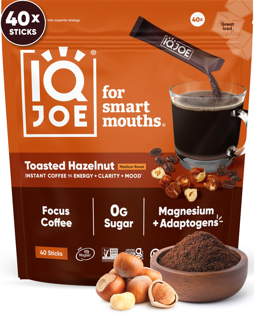 IQJOE Mushroom Coffee toasted hazelnut single-serve packet for mornings