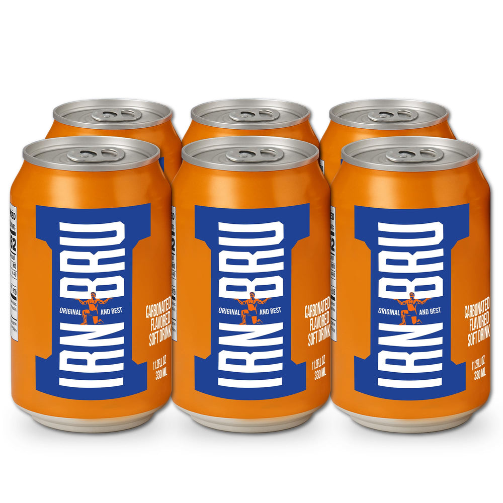 IRN-BRU Original can front view, bold citrus flavor for a refreshing break.