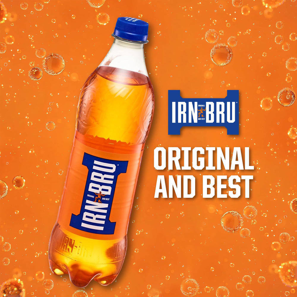 IRN-BRU Original in fridge setup, convenient for gatherings.