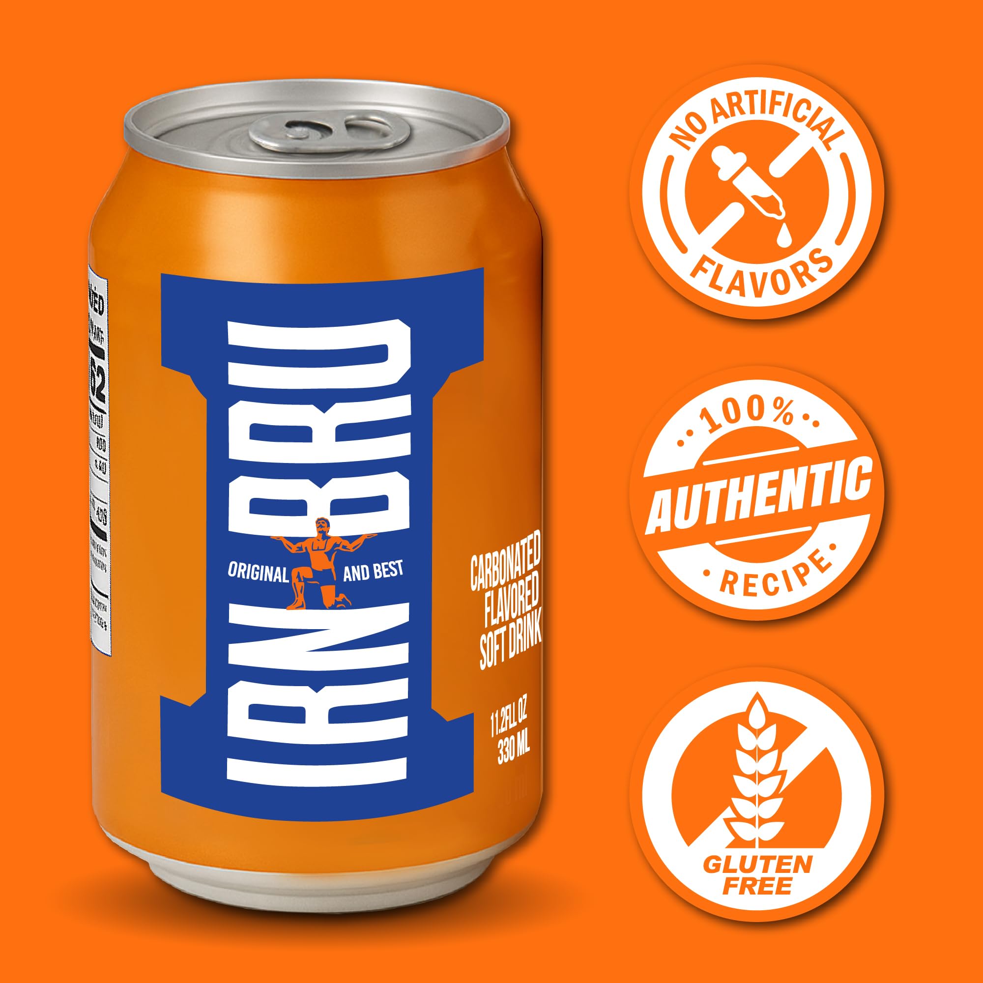 IRN-BRU original Scotland brewed label, authentic recipe since 1901.