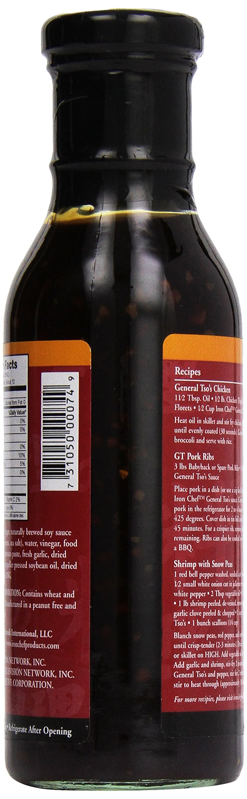 Close-up of Iron Chef General Tso's Sauce ingredients and label.