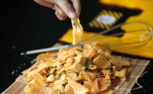 Irvins Salted Egg Potato Chips curry leaves and chili add aromatic kick.