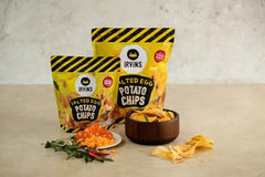Irvins Salted Egg Potato Chips High-protein snack with savory crunch.
