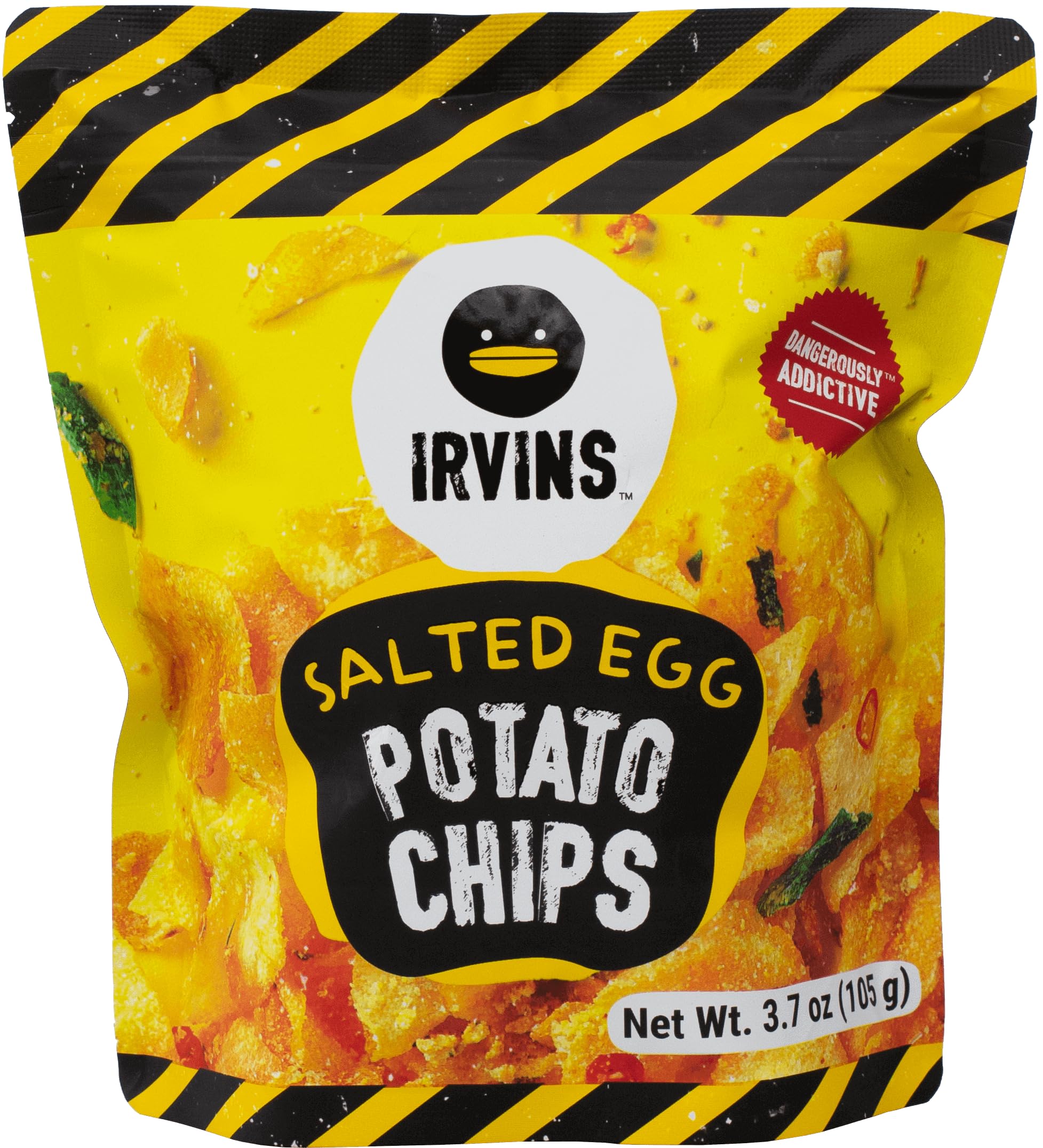 Irvins Spicy Salted Egg Potato Chips crisps deliver bold heat and savory depth.