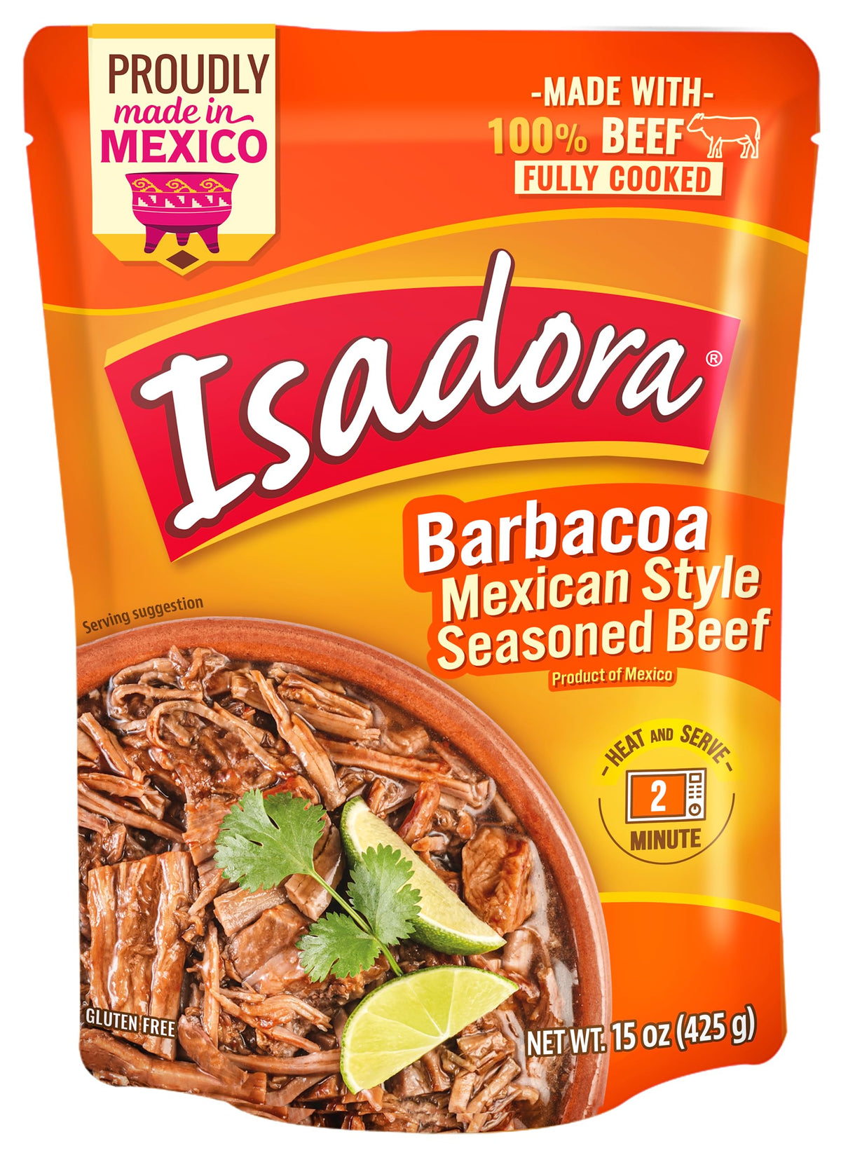 Isadora Barbacoa ready-to-eat pouch for quick, flavorful meals.