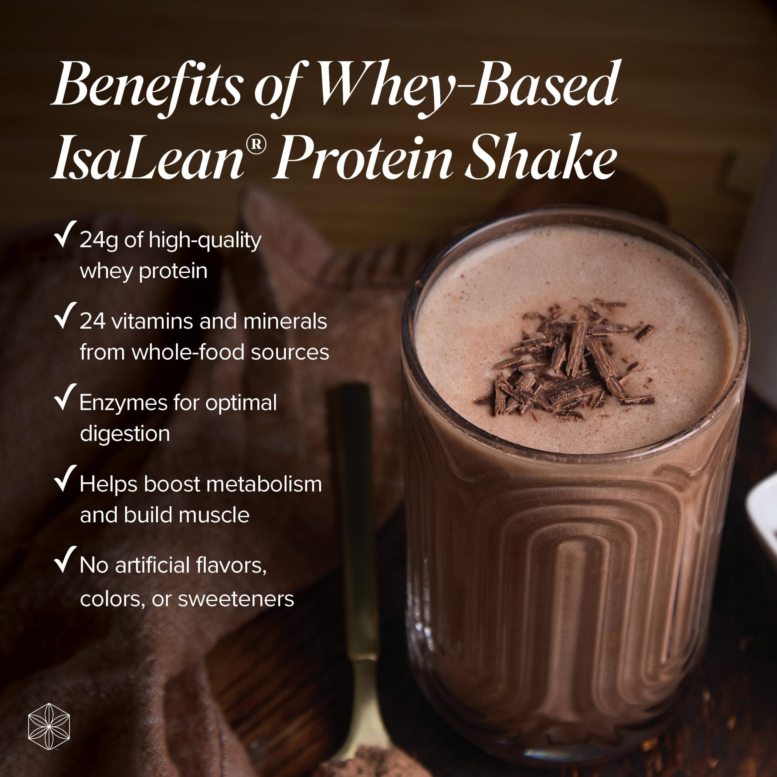 Isagenix IsaLean shake scoop sits beside powder for easy measuring.