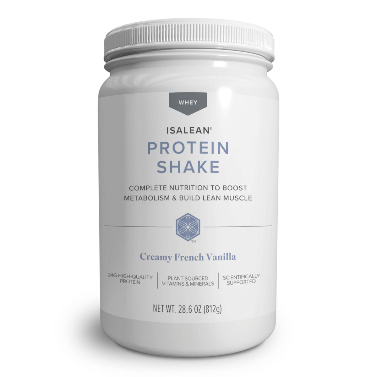 Isagenix IsaLean Protein Shake cup shows a creamy meal replacement for busy days