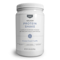 Isagenix IsaLean Protein Shake cup shows a creamy meal replacement for busy days