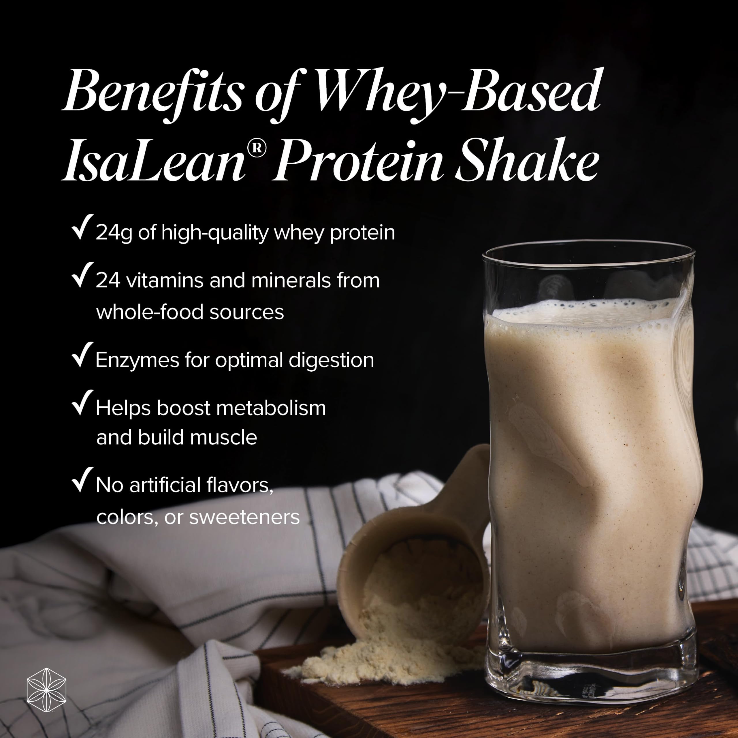 Isagenix IsaLean Protein Shake ingredients bag features natural formula with 24 vitamins and minerals
