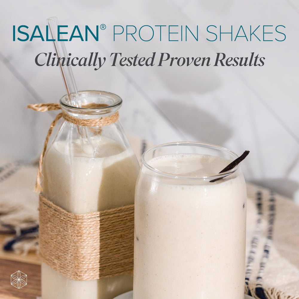 Isagenix IsaLean Protein Shake packaging front communicates a complete meal replacement solution